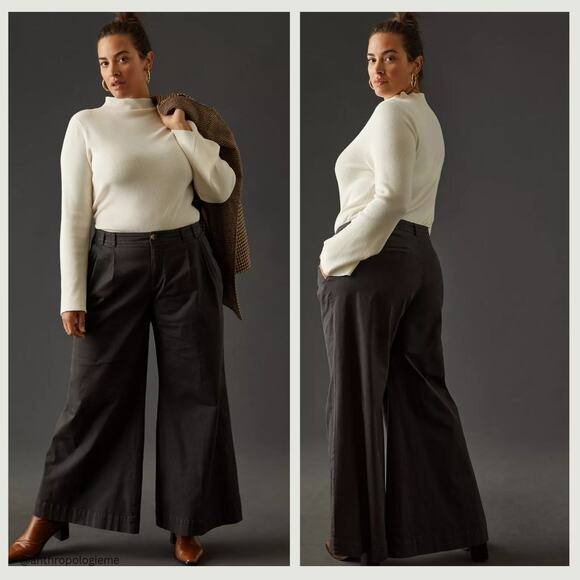 Anthropologie Pants - Anthropologie Mid-Rise Pleated Black Trousers 18W - New Plus